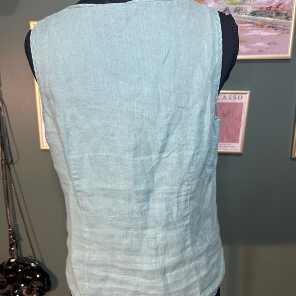 Rafaella Green Lace Linen Tank Top Size M - Picture 4 of 5